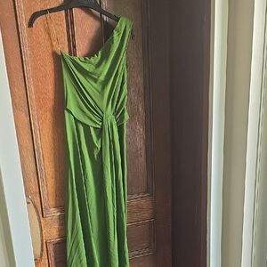 Michael Kors Green Asymmetrical Ruched Gown